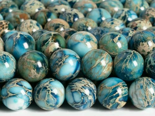 Blaues Meeressediment, Imperialer Jaspis, Klasse AAA, Naturstein, lose Perlen, runde Form, Größenoptionen 4/6/8/10 mm zur Schmuckherstellung, ca. 10 mm, 39 Perlen Blaues Meeressediment, Imperialer Jaspis, Klasse AAA, Naturstein, lose Perlen, runde Form, Größenoptionen 4/6/8/10 mm zur Schmuckherstellung, ca. 10 mm, 39 Perlen von YFSHC