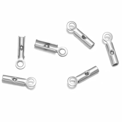 Edelstahl-Crimp-Endperlenkappen, Lederband-Clip-Spitze, gefaltete Crimp-Perlen-Armbandverbinder für die Schmuckherstellung, Stahl, rund, 1 mm, 50 Stück von YFSHC