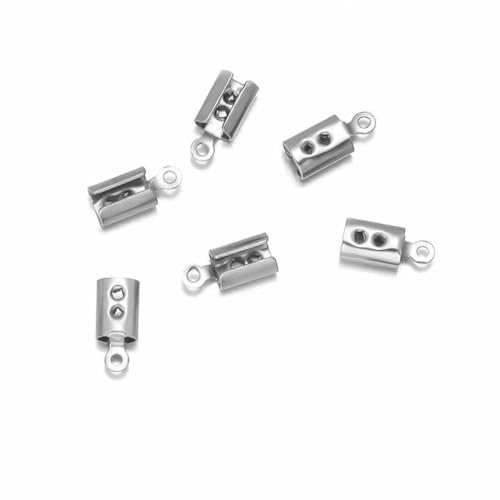 Edelstahl-Crimp-Endperlenkappen, Lederband-Clip-Spitze, gefaltete Crimp-Perlen-Armbandverbinder für die Schmuckherstellung, Stahl, rund, 2 mm, 50 Stück von YFSHC