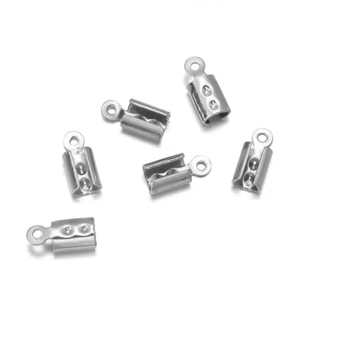 Edelstahl-Crimp-Endperlenkappen, Lederband-Clip-Spitze, gefaltete Crimp-Perlen-Armbandverbinder für die Schmuckherstellung, Stahl, rund, 3,0 mm, 50 Stück von YFSHC