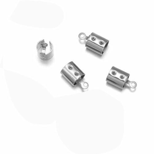 Edelstahl-Crimp-Endperlenkappen, Lederband-Clip-Spitze, gefaltete Crimp-Perlen-Armbandverbinder für die Schmuckherstellung, Stahl, rund, 5 mm, 50 Stück von YFSHC