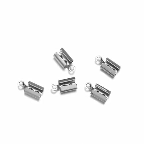 Edelstahl-Crimp-Endperlenkappen, Lederband-Clip-Spitze, gefaltete Crimp-Perlen-Armbandverbinder für die Schmuckherstellung, rund, 4,0 mm, 50 Stück von YFSHC
