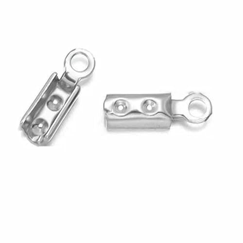 Edelstahl-Crimp-Endperlenkappen, Lederband-Clip-Spitze, gefaltete Crimp-Perlen-Armbandverbinder zur Schmuckherstellung, quadratischer Stahl, 2 mm, 50 Stück von YFSHC