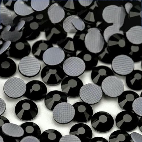 Glas-Hotfix-Kristall-Strasssteine mit flacher Rückseite für DIY-Kleidungsstoffdekorationen – 002 Jet – SS10 – 1440 Stück von YFSHC