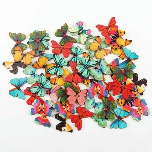 Holzknöpfe in Schmetterlingsform, gemischte Farben, 2 Löcher, handgefertigt, Kleidung, Nähen, Scrapbooking, Basteln, DIY, 28 x 20 mm, 30 Stück, Antikmessing von YFSHC