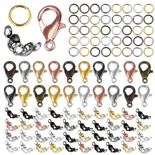 Karabinerverschlüsse aus Edelstahl, offene Biegeringe, Quetschperlen, Abdeckungen, Halsketten-Endverbinder, Zubehör für DIY-Schmuckzubehör, 01, gemischte Farben Karabinerverschlüsse aus Edelstahl, offene Biegeringe, Quetschperlen, Abdeckungen, Halsketten-Endverbinder, Zubehör für DIY-Schmuckzubehör, 01, gemischte Farben von YFSHC