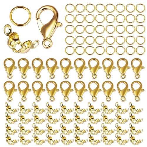 Karabinerverschlüsse aus Edelstahl, offene Biegeringe, Quetschperlen, Abdeckungen, Halsketten-Endverbinder, Zubehör für DIY-Schmuckzubehör, 03, Gold Karabinerverschlüsse aus Edelstahl, offene Biegeringe, Quetschperlen, Abdeckungen, Halsketten-Endverbinder, Zubehör für DIY-Schmuckzubehör, 03, Gold von YFSHC