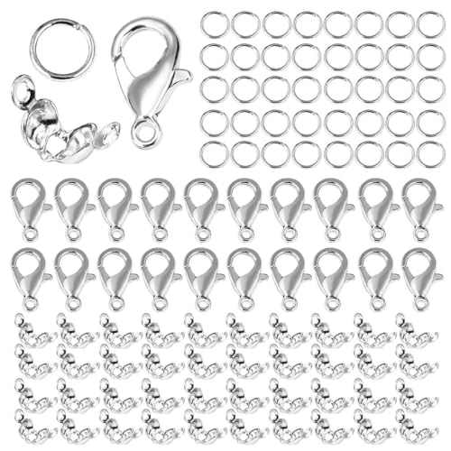 Karabinerverschlüsse aus Edelstahl, offene Biegeringe, Quetschperlen, Abdeckungen, Halsketten-Endverbinder, Zubehör für DIY-Schmuckzubehör, 04, Silber Karabinerverschlüsse aus Edelstahl, offene Biegeringe, Quetschperlen, Abdeckungen, Halsketten-Endverbinder, Zubehör für DIY-Schmuckzubehör, 04, Silber von YFSHC