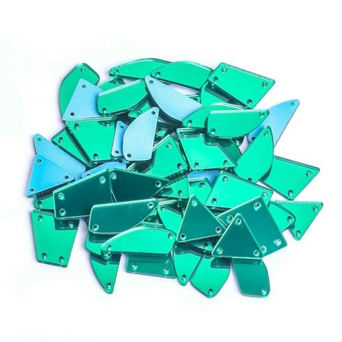 Klare Kristalle in verschiedenen Größen, zum Nähen, Spiegel-Strass-Applikation, flache Rückseite, Acryl-Strass auf Stein für Kleidung, Handarbeiten, Smaragdgrün, 50 Stück von YFSHC