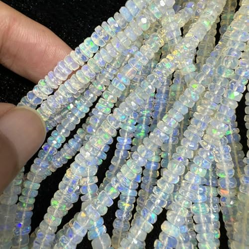 Natürlicher 5A-Opal, 4–6 mm, facettierte Rondelle, flache lose Perlen zur Herstellung von Schmuck, Armbändern und Halsketten, DIY, Weiß, 4–6 mm, 1 Strang, 40 cm von YFSHC