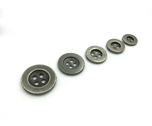 Neue Zinkmetalllegierung 10 mm/11,5 mm/12,5 mm/15 mm/18 mm/20 mm Nähknopf 50 Stück Metallknöpfe rund Antiksilber & Bronze 4 Löcher-Antiksilber-18 mm von YFSHC