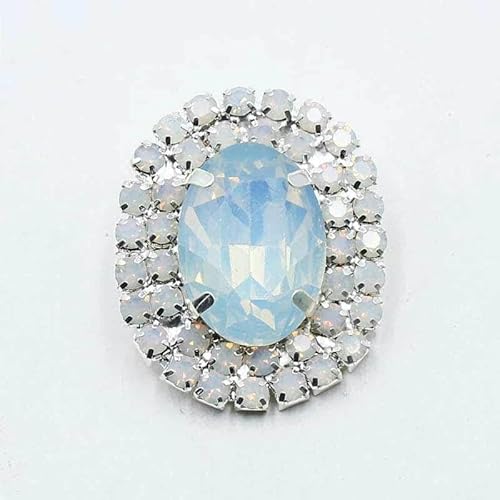 Neuer Charm 24 x 28 mm Ei-Kristall Weiß/Rosa Strass-Knöpfe zum Nähen, Gold-Metall-Applikation, DIY-Hochzeitsdekoration für 5 Stück, Weiß-SILBER von YFSHC