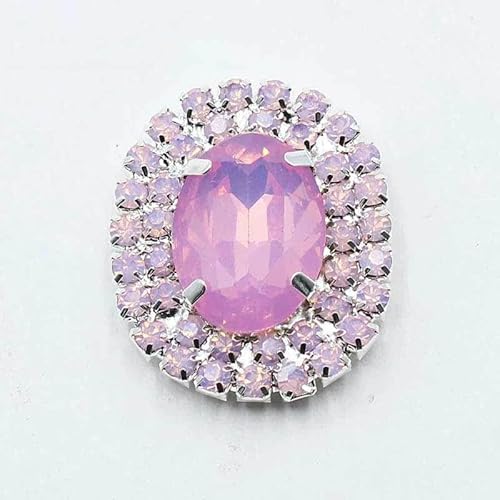 Neuer Charm 24 x 28 mm Eiweiß Kristall Weiß/Rosa Strass Knöpfe zum Nähen Gold Metall Applikation DIY Hochzeitsdekoration für 5 Stück-Rosa-SILBER von YFSHC