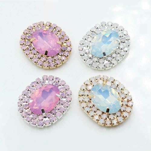 Neuer Charme 24 * 28 mm Eiweiß Kristall Weiß/Rosa Nähen Strass Knöpfe Gold Metall Applikation DIY Hochzeitsdekoration für 5 Stücke-Mix Farbe von YFSHC