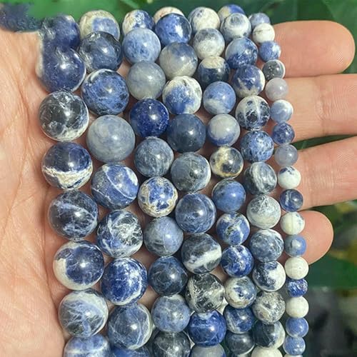 Neuer blauer Sodalith-Edelstein, runde lose Perlen, Naturstein, für DIY-Schmuckherstellung, Armbandzubehör, 4 6 8 10 12 MM – 6 mm, ca. 62 Stück Neuer blauer Sodalith-Edelstein, runde lose Perlen, Naturstein, für DIY-Schmuckherstellung, Armbandzubehör, 4 6 8 10 12 MM – 6 mm, ca. 62 Stück von YFSHC