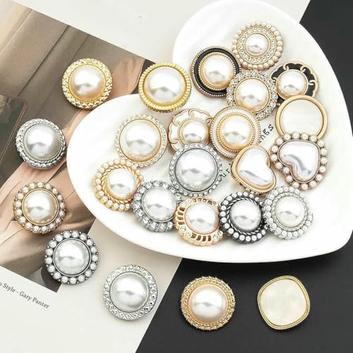 Retro-Perlenknopf, luxuriöse Strass-Metallknöpfe für DIY-Kleidung, Mantel, Pullover, Anzug, weibliches dekoratives Nähzubehör, Mix, 25 mm, 5 Stück Retro-Perlenknopf, luxuriöse Strass-Metallknöpfe für DIY-Kleidung, Mantel, Pullover, Anzug, weibliches dekoratives Nähzubehör, Mix, 25 mm, 5 Stück von YFSHC