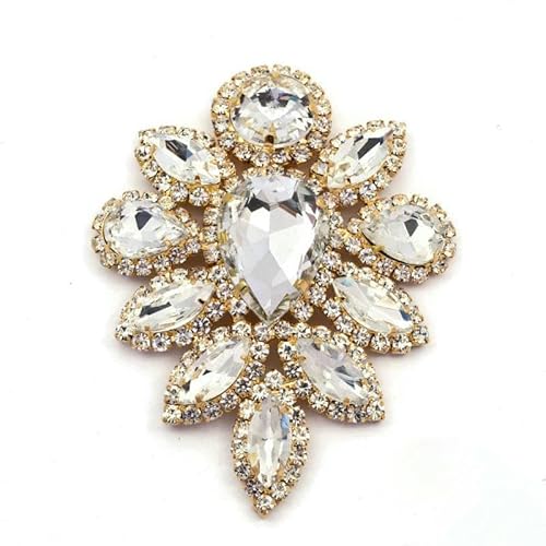 Runde Blumen-Kristall-AB-Aufnäher mit Strass-Applikationen und goldener Basis, glitzernde Nähzubehör-Kristalle für Hochzeitskleider, Y1020-5.8X7.6crystal G von YFSHC