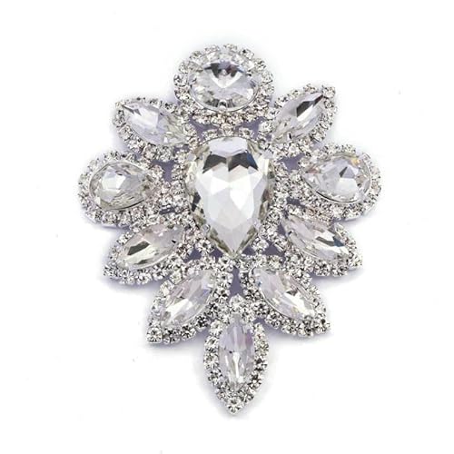 Runde Blumen-Kristall-AB-Strass-Applikationen zum Aufnähen mit goldener Basis, Glitzer-Nähzubehör, Kristalle für Hochzeitskleid, Y1020-5.8X7.6crystal S von YFSHC