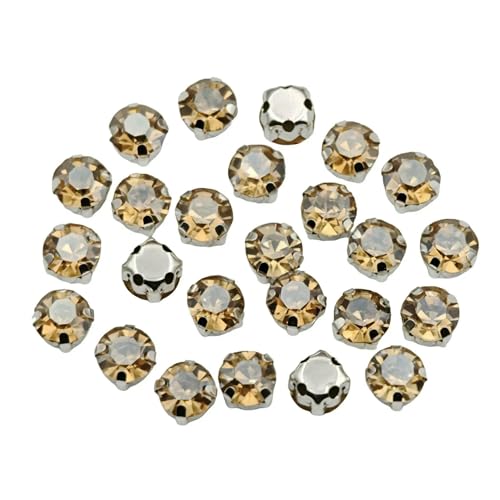 Runde Glas-Strasssteine mit Kralle zum Aufnähen, Kristallstein, Strass, Diamant, Silber, Metallbasis, Kristalle für Handarbeiten, Champagner, 6 mm, 100 Stück von YFSHC