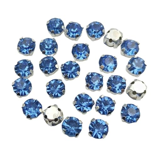 Runde Glas-Strasssteine mit Kralle zum Aufnähen, Kristallstein, Strass, Diamant, Silber, Metallbasis, Kristalle für Handarbeiten, Hellblau, 5 mm, 100 Stück von YFSHC