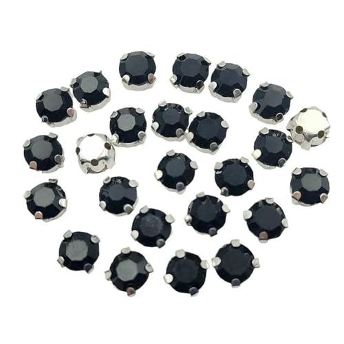 Runde Glas-Strasssteine mit Kralle zum Aufnähen, Kristallstein, Strass, Diamant, Silber, Metallbasis, Kristalle für Handarbeiten, Schwarz, 8 mm, 50 Stück Runde Glas-Strasssteine mit Kralle zum Aufnähen, Kristallstein, Strass, Diamant, Silber, Metallbasis, Kristalle für Handarbeiten, Schwarz, 8 mm, 50 Stück von YFSHC