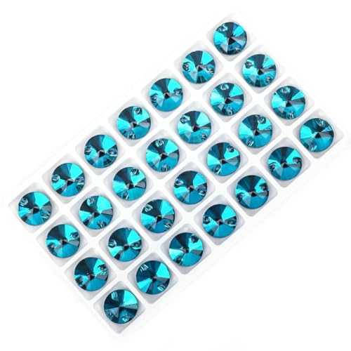 Runde Kristall-Strasssteine zum Aufnähen, flache Rückseite, für Kleidung, Strass, Hochzeitskleid, alle Dekorationen und Heimwerkerarbeiten, Pecock Blue, 18 mm, 20 Stück von YFSHC