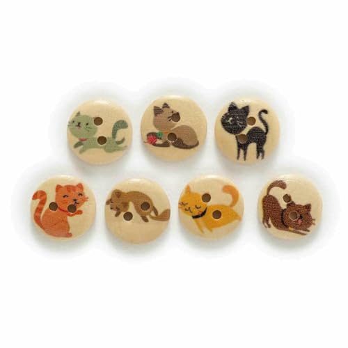 Stil 15 mm 50 Stück gemischtes Katzenmotiv Reichhaltige bunte runde Holzknöpfe Nähen Scrapbooking Kleidung Basteln Handarbeit Zubehör-A Natur Stil 15 mm 50 Stück gemischtes Katzenmotiv Reichhaltige bunte runde Holzknöpfe Nähen Scrapbooking Kleidung Basteln Handarbeit Zubehör-A Natur von YFSHC