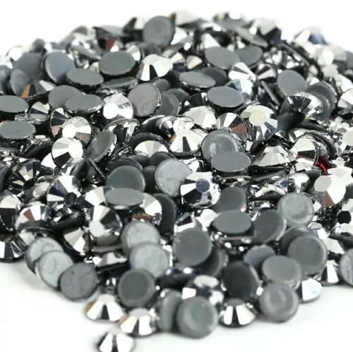 Strasssteine zum Aufbügeln/Hotfixieren in allen Größen, Schwarz, Jet-Farbe, Strasssteine zum Nähen und für Stoff und Kleidung, Silber-Hämatit-Mix, SS6-SS30, 1000 Stück von YFSHC