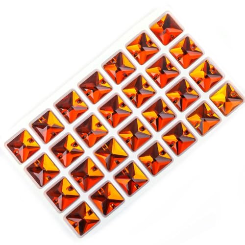 Strasssteine zum Aufnähen, quadratische Kristalle, flache Rückseite, für Kleidung, Muschelperlen für Brautkleider, Dekoration, DIY, Orange, 14 mm, 28 von YFSHC