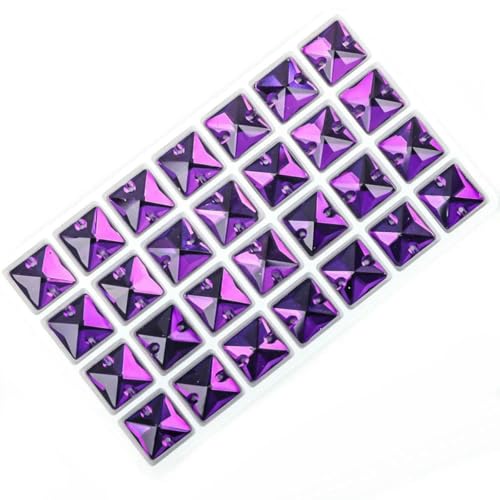Strasssteine zum Aufnähen, quadratische Kristalle, flache Rückseite, für Kleidung, Muschelperlen für Brautkleider, Dekoration, DIY, Violett, 14,0 mm, 28 Stück von YFSHC