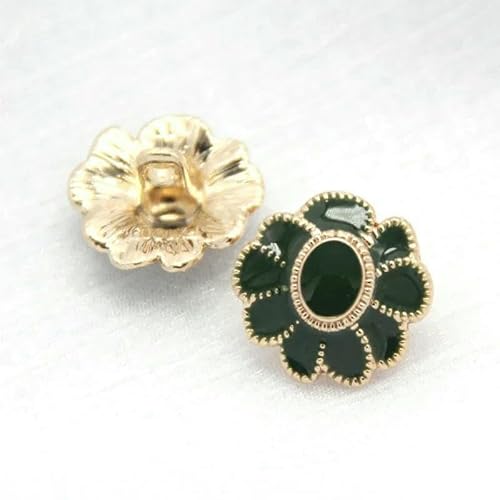Stück 17/21/24,0 mm Vintage-Blumen-Gold-Metallknöpfe für Kleidung, Mantel, Kleid, dekorative Knöpfe, Nähzubehör-Dunkelgrün-24,0 mm 6 Stück von YFSHC