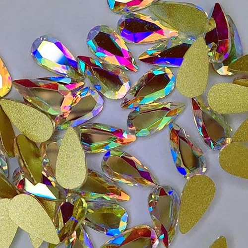 Tropfenförmiger Strassstein, Diamant, flache Unterseite, Glitzerglas, Nagelkunst, Kristall, 3D-Nagelkunst-Dekoration, Tropfenform, 5 x 10 mm, 100 Stück Tropfenförmiger Strassstein, Diamant, flache Unterseite, Glitzerglas, Nagelkunst, Kristall, 3D-Nagelkunst-Dekoration, Tropfenform, 5 x 10 mm, 100 Stück von YFSHC