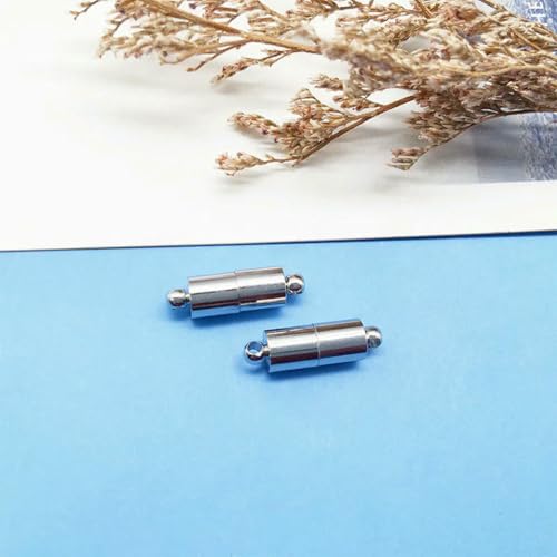 Vergoldete, silberfarbene, zylindrische Magnetverschluss-Verbinder zur Schmuckherstellung, Halsketten-Armbandverschluss, Verbindungshaken, 5 Stück OO2 von YFSHC