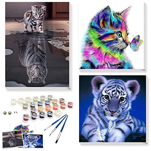 YFWUQI Malen nach Zahlen Erwachsene Tiere, Malen nach Zahlen ab 6 7 8 9 10 11 Jahre Mädchen Jungen Paint by Numbers Adult Malen nach Zahlen Kinder Teenager Malen nach Zahlen Katze Tiger Leinwand Set von YFWUQI