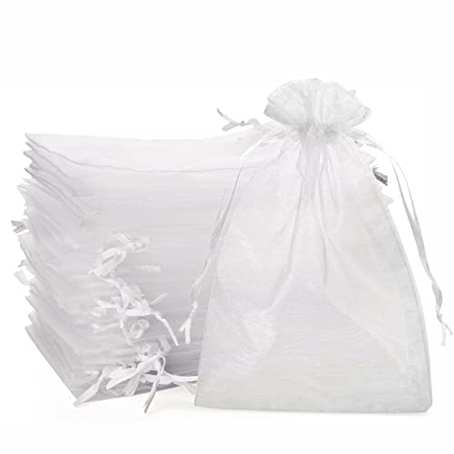 YFZYT Organzasäckchen 100 Stück, Organzabeutel Organza Beutel 17x23CM mit Satin-Kordelzug, Geschenk Säckli Schmuckbeutel für Weihnachtsfest Party und Hochzeit Groß Größe Verpackung(Weiß) von YFZYT