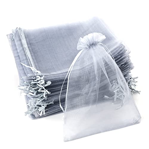 YFZYT Organzabeutel 100 Stück, Organzasäckchen Organza Beutel mit Satin-Kordelzug, Geschenk Säckli Schmuckbeutel für Weihnachtsfest Party und Hochzeit Groß Größe Verpackung (20×30CM, Grau) von YFZYT