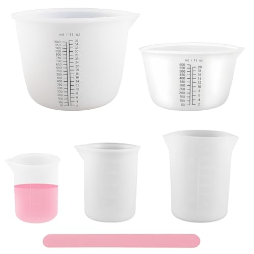 YFaith 5 Stück Silikon Messbecher Gießpulver, Mischbecher Epoxidharz mit Skala, Silikonbecher 1000ml/600ml/100ml/350ml/250ml, Silikonbehälter zum Gießen mit Rührstab, für DIY-Handwerk, Küche YFaith 5 Stück Silikon Messbecher Gießpulver, Mischbecher Epoxidharz mit Skala, Silikonbecher 1000ml/600ml/100ml/350ml/250ml, Silikonbehälter zum Gießen mit Rührstab, für DIY-Handwerk, Küche von YFaith