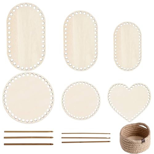 YFaith 6 Stück Korbboden zum Häkeln, Holz Holzboden für Häkelkorb, 3 Formen Körbe Häkeln mit Holzboden Set, mit Häkelnadeln, für DIY-Korbstricken und Wohnkultur YFaith 6 Stück Korbboden zum Häkeln, Holz Holzboden für Häkelkorb, 3 Formen Körbe Häkeln mit Holzboden Set, mit Häkelnadeln, für DIY-Korbstricken und Wohnkultur von YFaith