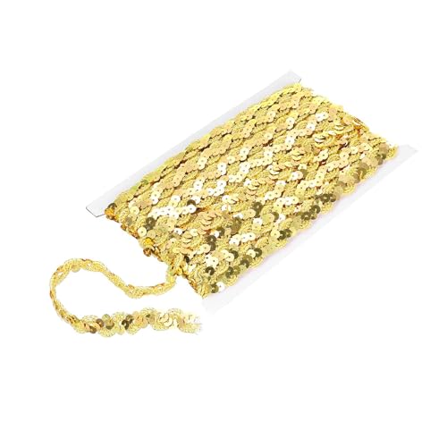 YFaith Paillettenband 30 m, Trim Glänzende Paillettenbänder, S-Wellenform Pailletten-Bandbesatz Breite 15 mm, Helles Gold Pailletten Bänder, für Kleidung, DIY-Projekte von YFaith