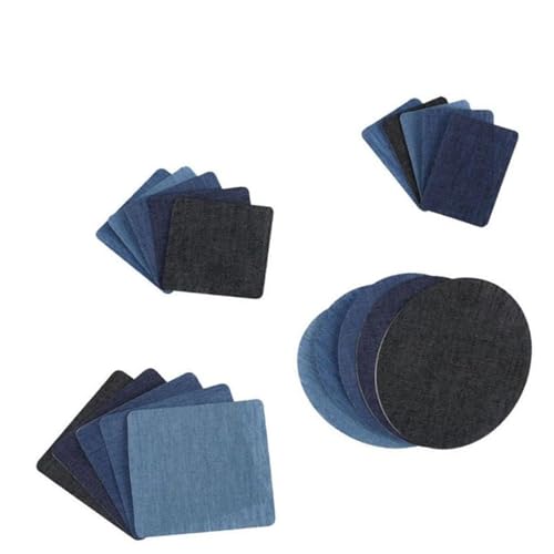 YFaith Stoff zum Aufbügeln, 20 Stück Jeans Flicken zum Aufbügeln Innen, 4 Formen Aufbügel Patches, Schneidbares Denim-Bügelbild mit Nähset für Reparieren Jeans, Kleidung, Taschen von YFaith