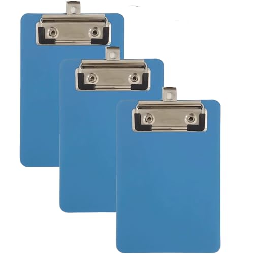 3 Stück Mini-Klemmbrett mit gummierter Metalklemme,10 x 15cm Kunststoff Schreibplatte,Clipboard für Notizbuch,Quittung,Liste（Blau） von YFelomatric