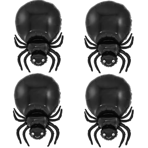 4 Stück Halloween Spinne Luftballons Große Folienballons, Schwarze Spinnen Luftballon für Halloween Party Dekoration von YFelomatric
