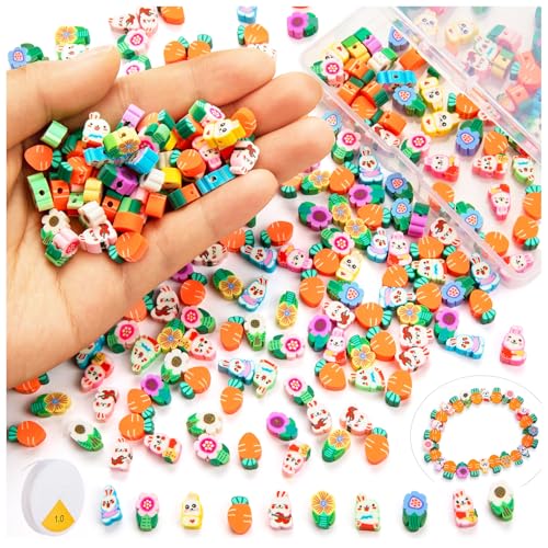250 Stück Oster-Polymer-Ton-Perlen, bunte und niedliche Kaninchen-Blumen-Karotten-Perlen für Schmuckherstellung, Armbänder, DIY-Halsketten-Zubehör, Geschenke 250 Stück Oster-Polymer-Ton-Perlen, bunte und niedliche Kaninchen-Blumen-Karotten-Perlen für Schmuckherstellung, Armbänder, DIY-Halsketten-Zubehör, Geschenke von YGAOHF