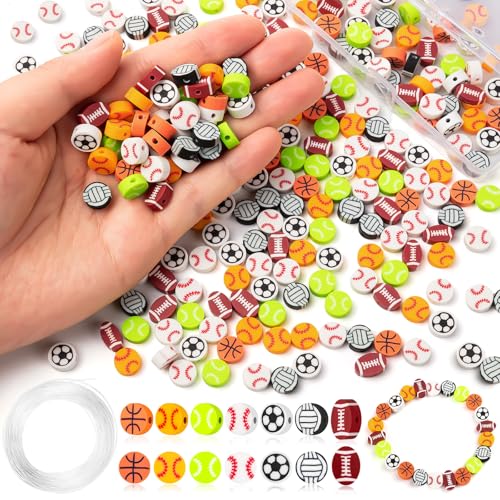 YGAOHF 150 Stück Sportballperlen zur Schmuckherstellung, Freundschafts-Polymer-Ton-Perlen mit elastischer Schnur zur Herstellung von Armbändern, Baseball, Basketball, Fußball, Rugby, Volleyball YGAOHF 150 Stück Sportballperlen zur Schmuckherstellung, Freundschafts-Polymer-Ton-Perlen mit elastischer Schnur zur Herstellung von Armbändern, Baseball, Basketball, Fußball, Rugby, Volleyball von YGAOHF