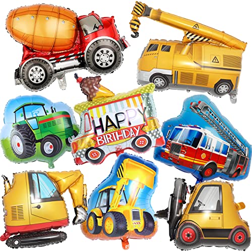 YGCHEN Bagger Luftballons Truck Ballon Kindergeburtstag Deko Baustelle Folienballon Happy Birthday Auto Ballons Baufahrzeuge Geburtstag Dekoration Traktor Luftballon 8 Stück von YGCHEN
