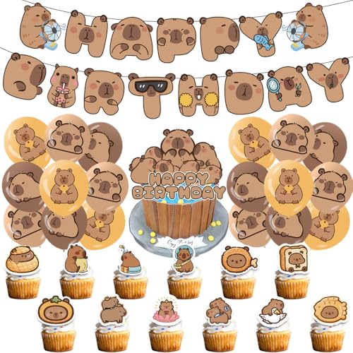 YGCHEN Capybara Geburtstag Dekoration Capybara Luftballons Cartoon Tier Tortendeko Happy Birthday Banner Capybara Kindergeburtstag Ballons Deko Geburtstagsparty für Jungen Mädchen 32 Stück YGCHEN Capybara Geburtstag Dekoration Capybara Luftballons Cartoon Tier Tortendeko Happy Birthday Banner Capybara Kindergeburtstag Ballons Deko Geburtstagsparty für Jungen Mädchen 32 Stück von YGCHEN