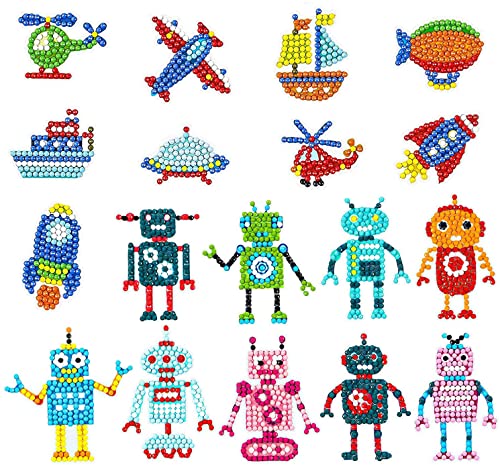 YGCHEN Diamond Painting Kinder Auto Diamant Malerei Aufkleber Roboter DIY 5D Diamant Sticker Transportmittel Diamantzeichnung für Notebook, Cup, Telefon, Malen Deko (18 Stück) von YGCHEN