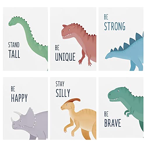 YGCHEN Dinosaurier Poster Kinderzimmer Bilder Dino Babyzimmer Deko Tiere Premium Poster für Kinder Junge Mädchen, 6 Stücke von YGCHEN