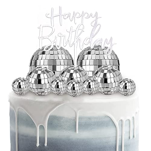 YGCHEN Discokugel Tortendeko Disco Ball Cake Toppers Happy Birthday Torten Topper Spiegelkugel Kuchen Deko für Disco Thema Party Hause Dekorationen (12 Stück) von YGCHEN