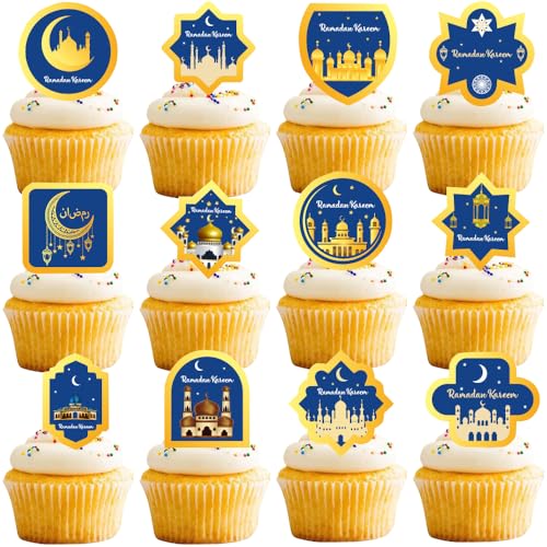 YGCHEN Eid Mubarak Tortendeko Ramadan Cupcake Topper Muslim Islam Kuchen Deko für Eid Mubarak Islamisches Muslimische Eid Al Fitr Kuchen Topper 48 Stück von YGCHEN